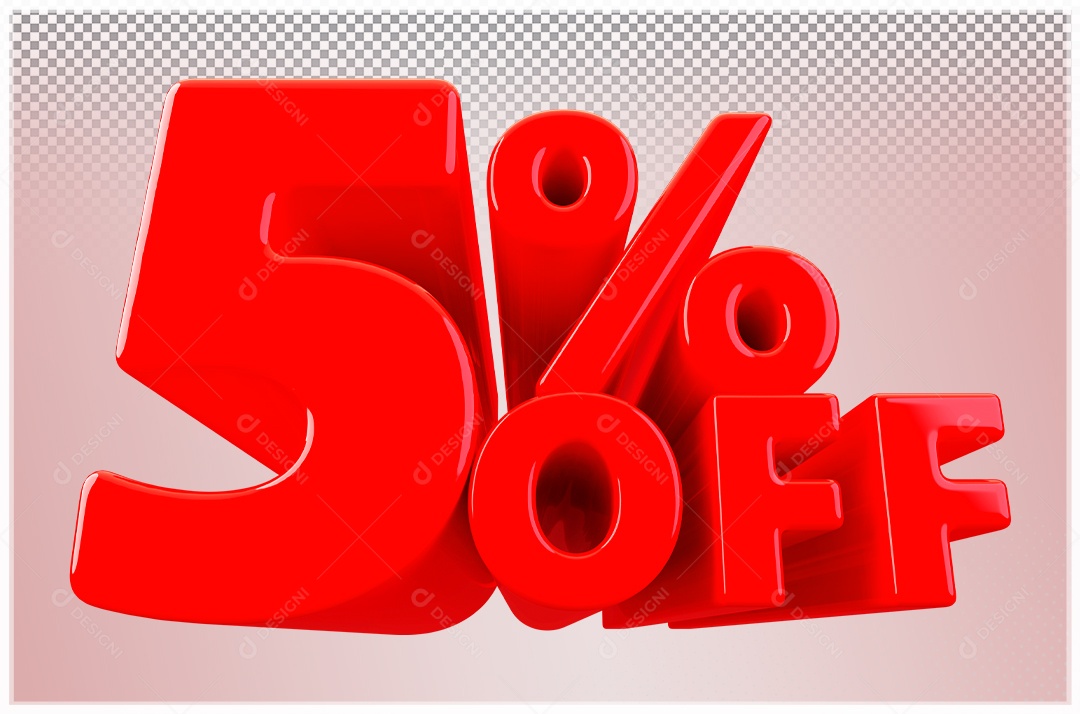 Desconto de 5% Off Elemento 3D Vermelho  Para Composição PSD