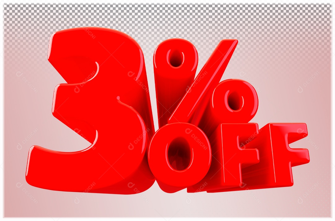 Desconto de 3% Off Elemento 3D Vermelho  Para Composição PSD