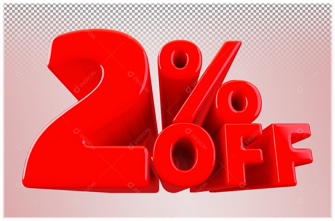 Desconto de 2% Off Elemento 3D Vermelho  Para Composição PSD