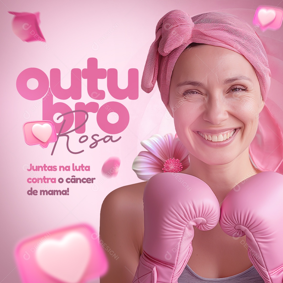 Outubro Rosa Juntos Na Luta Contra o Câncer de Mama Social Media PSD Editável