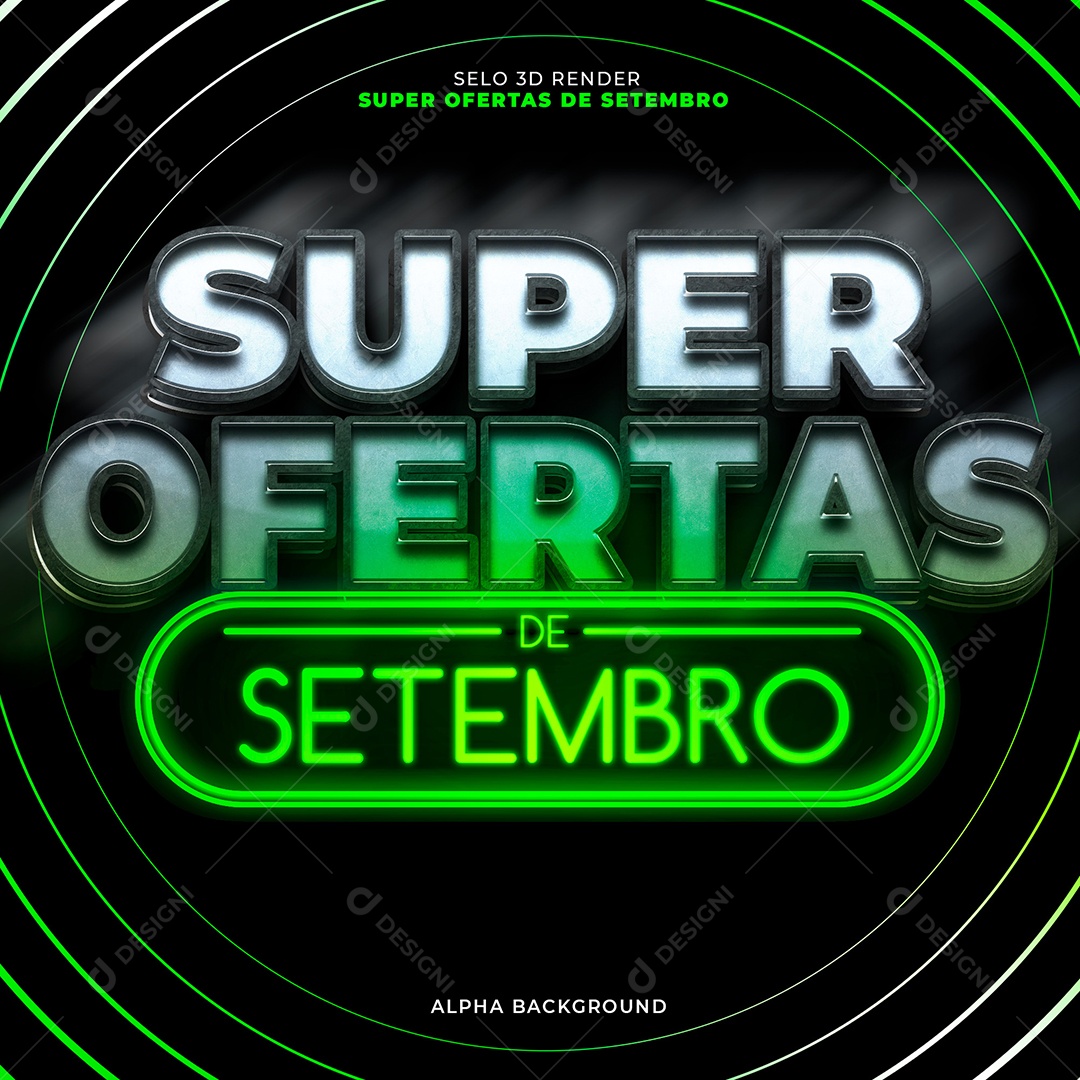 Super Saldão de Setembro Selo 3D Branco e Verde para Composição PSD