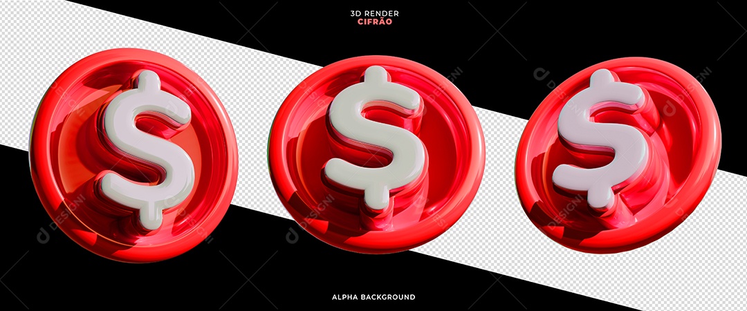 Cifrão Elemento 3D para Composição PSD