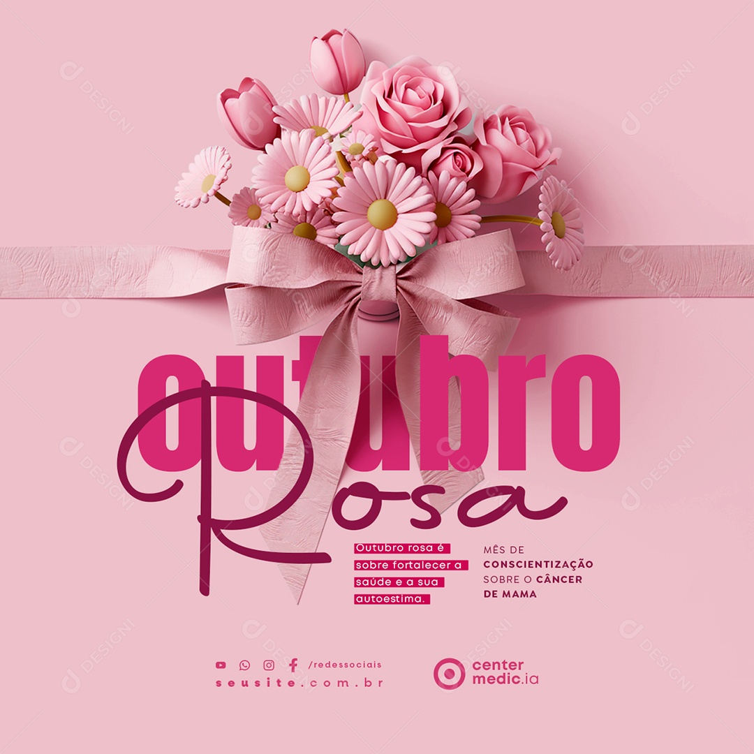 Social Media Outubro Rosa Mês de Conscientização Sobre o Câncer de Mama PSD Editável