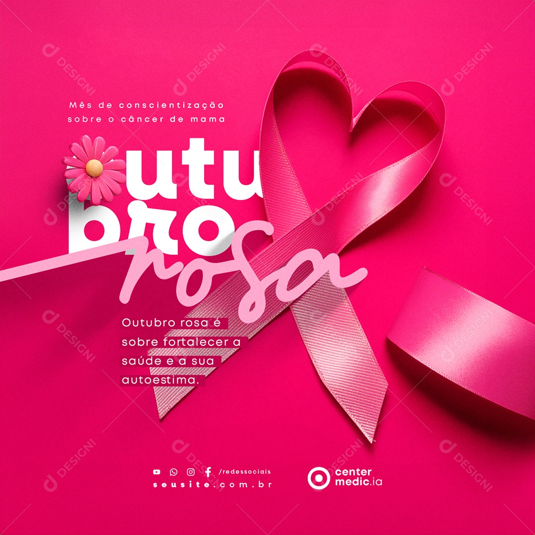 Outubro Rosa Mês de Conscientização Sobre o Câncer de Mama Social Media PSD Editável
