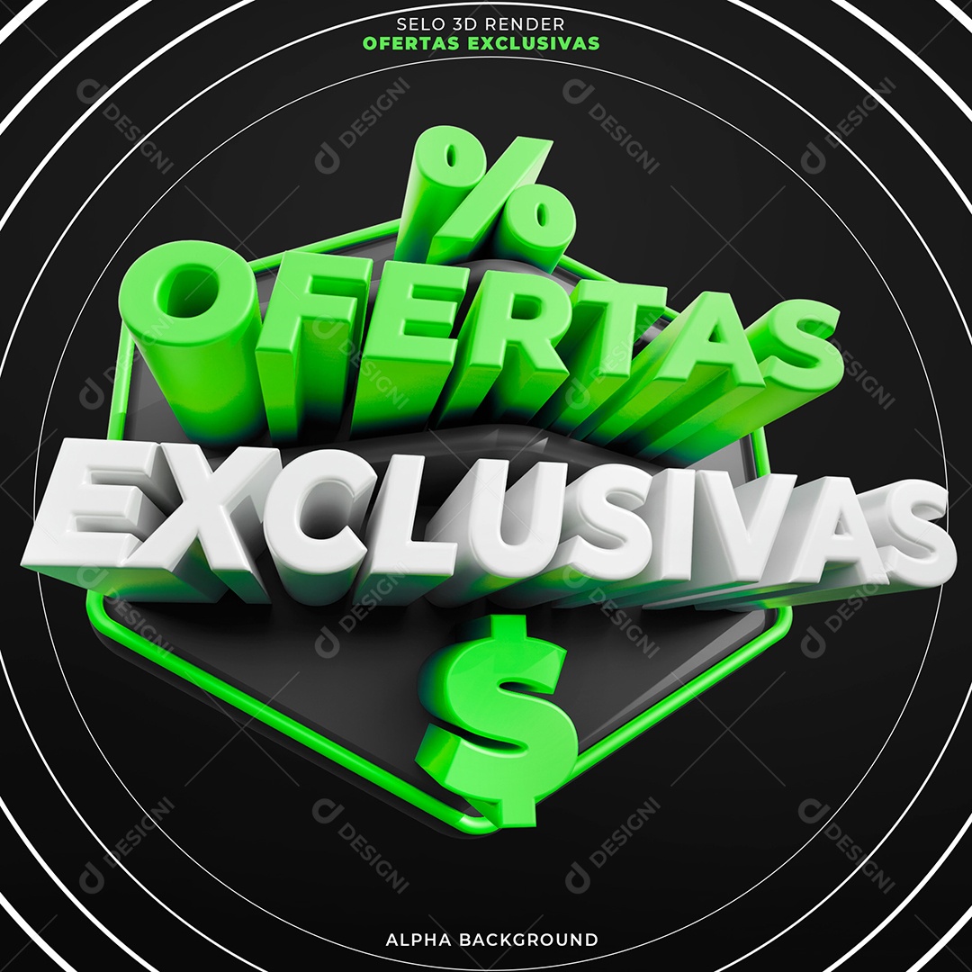 Ofertas Exclusivas Selo 3D Branco e Verde para Composição PSD