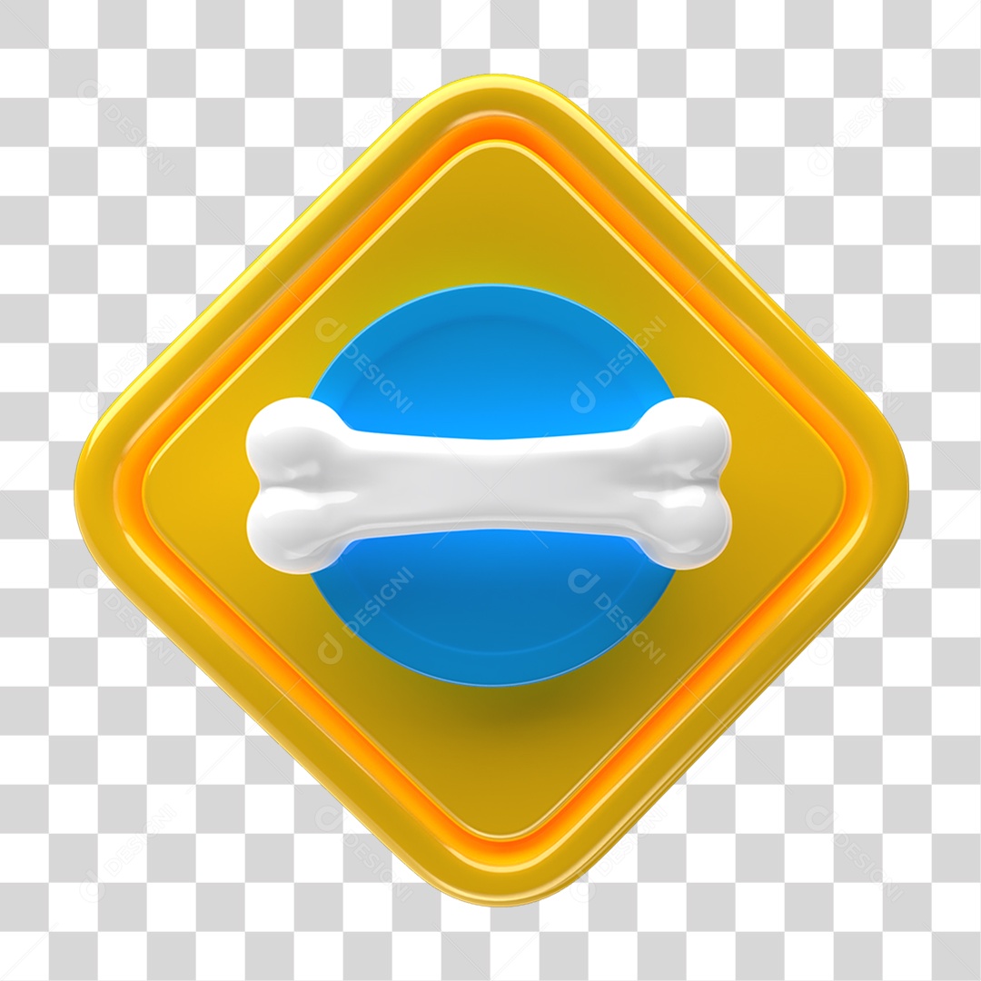 Ícone 3D Placa Símbolo Osso PNG Transparente