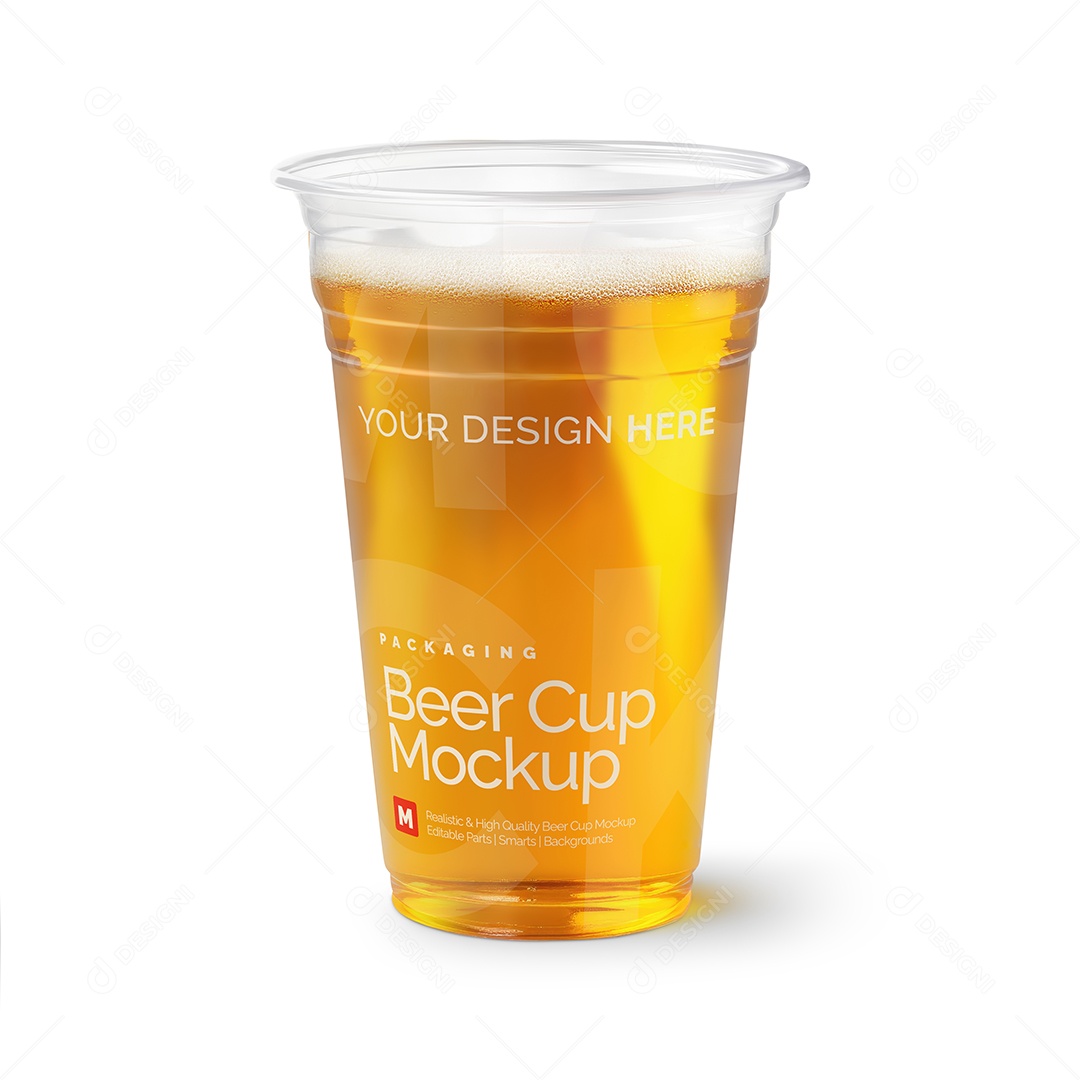 Copo de Plástico com Cerveja PSD Editável Mockup