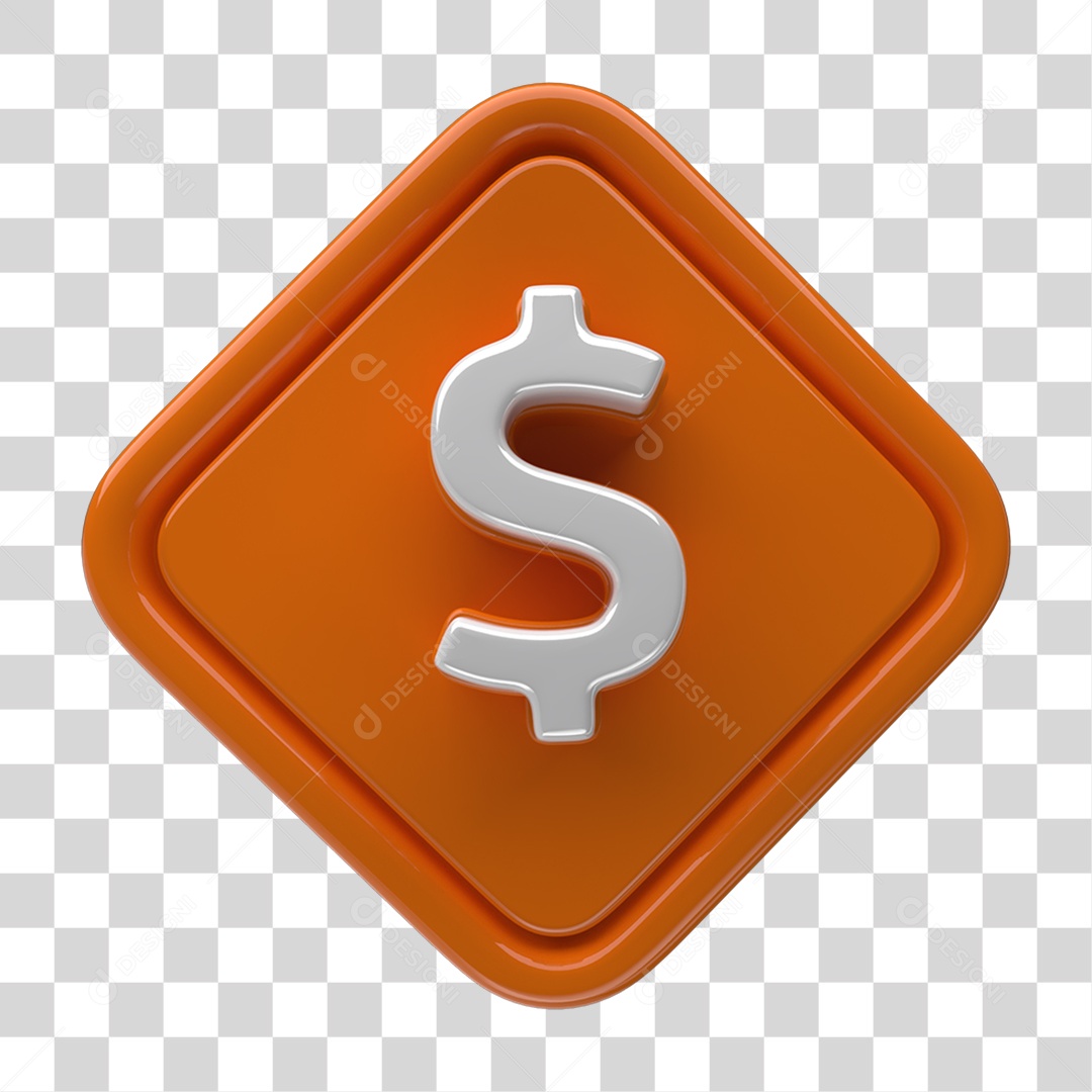 Ícone 3D Placa Símbolo Cifrão PNG Transparente