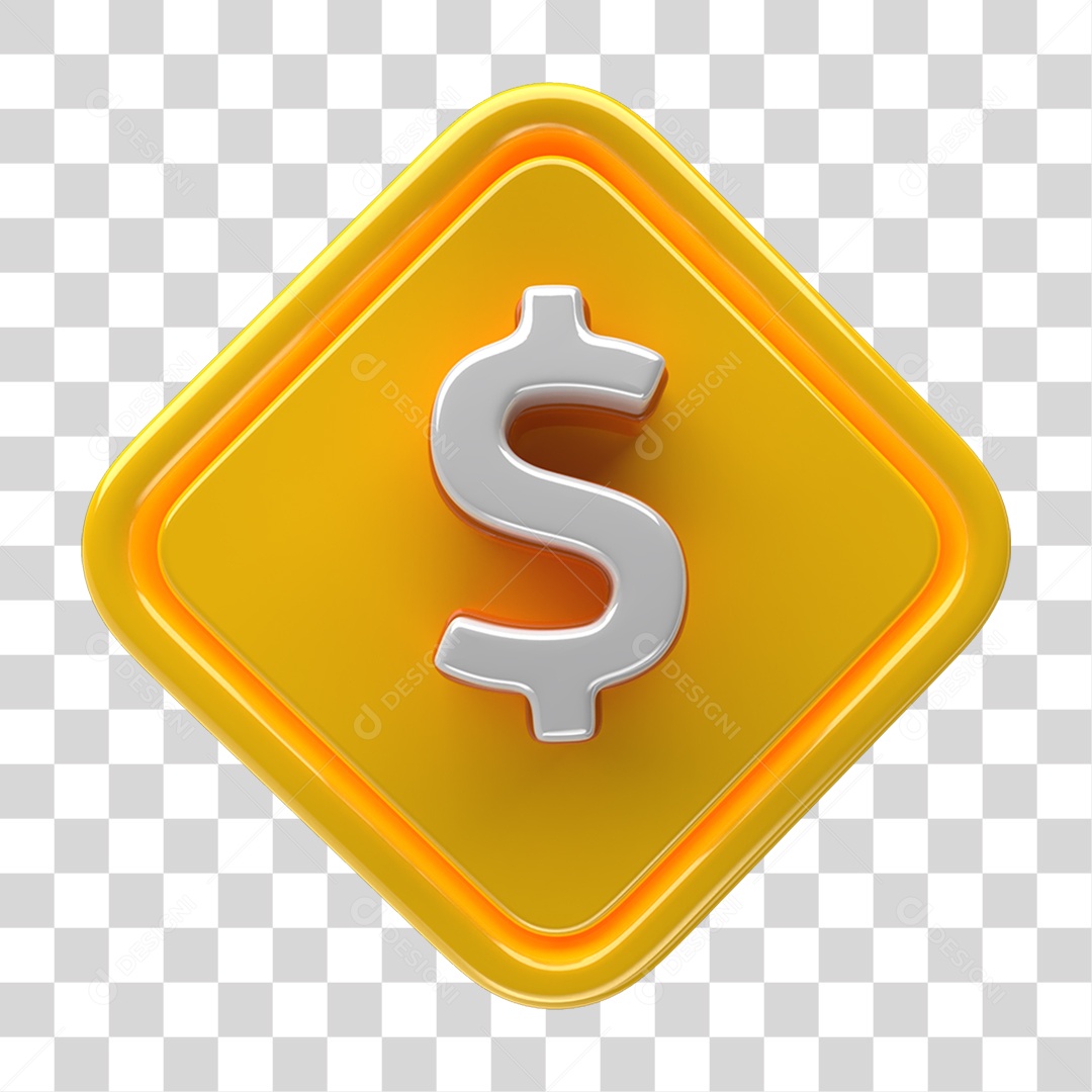 Ícone 3D Placa Símbolo Cifrão PNG Transparente