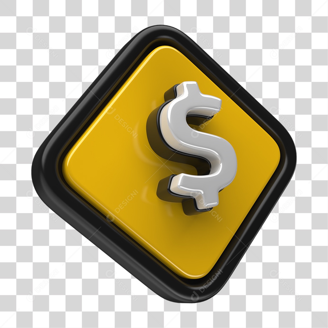 Ícone 3D Placa Símbolo Cifrão PNG Transparente