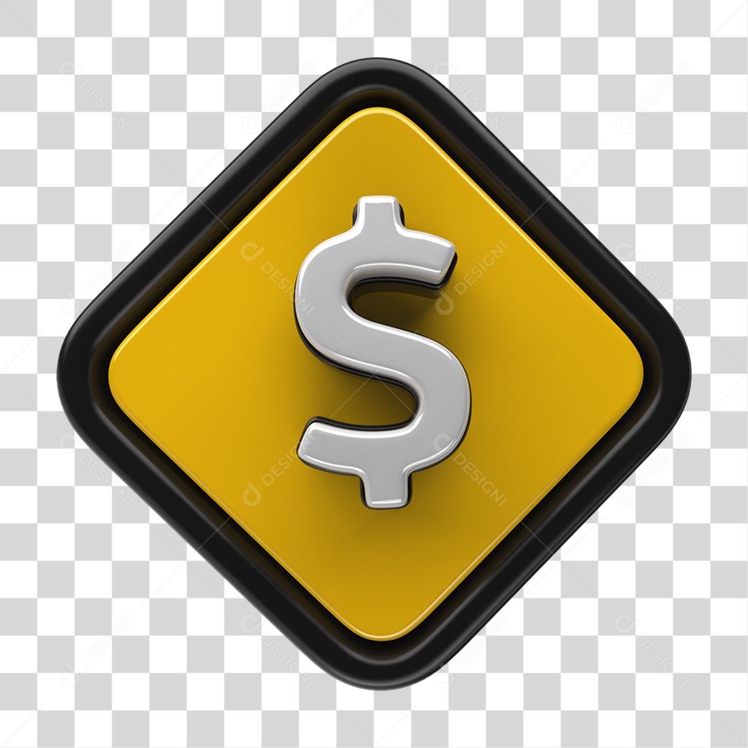 Ícone 3D Placa Símbolo Cifrão PNG Transparente