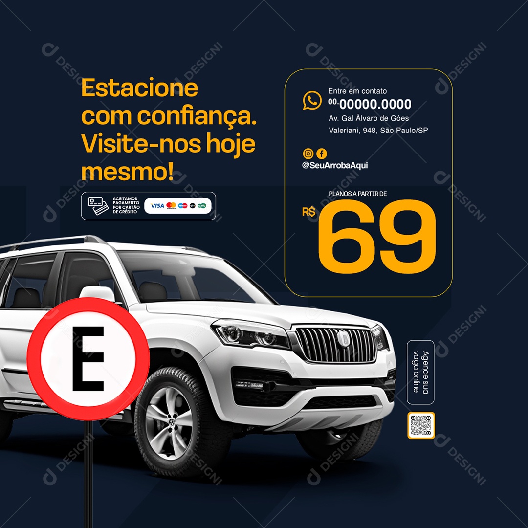 Estacionamento Estacione com Confiança Visite-Nos Hoje Social Media PSD Editável