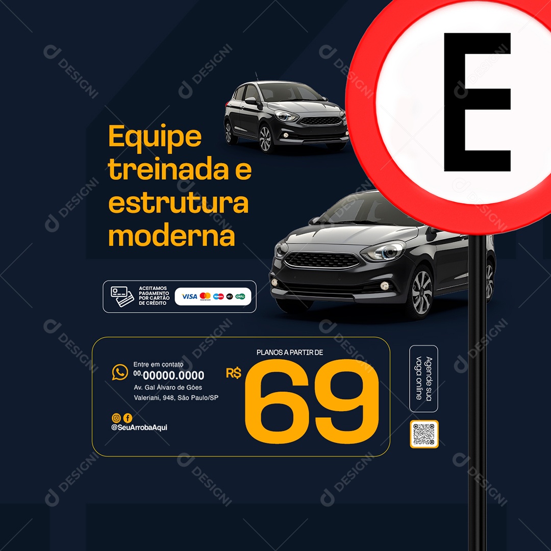 Estacionamento Equipe Treinada e Estrutura Moderna Social Media PSD Editável