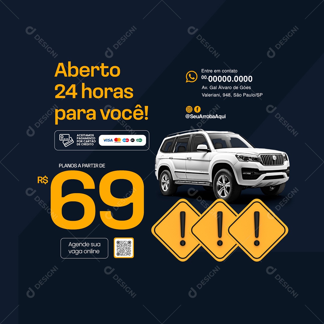 Estacionamento Aberto 24 Horas para Você Social Media PSD Editável