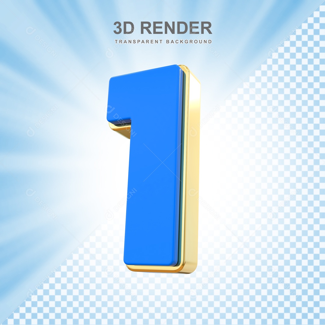 Number 3D 1 Blue and Gold for PSD Composition