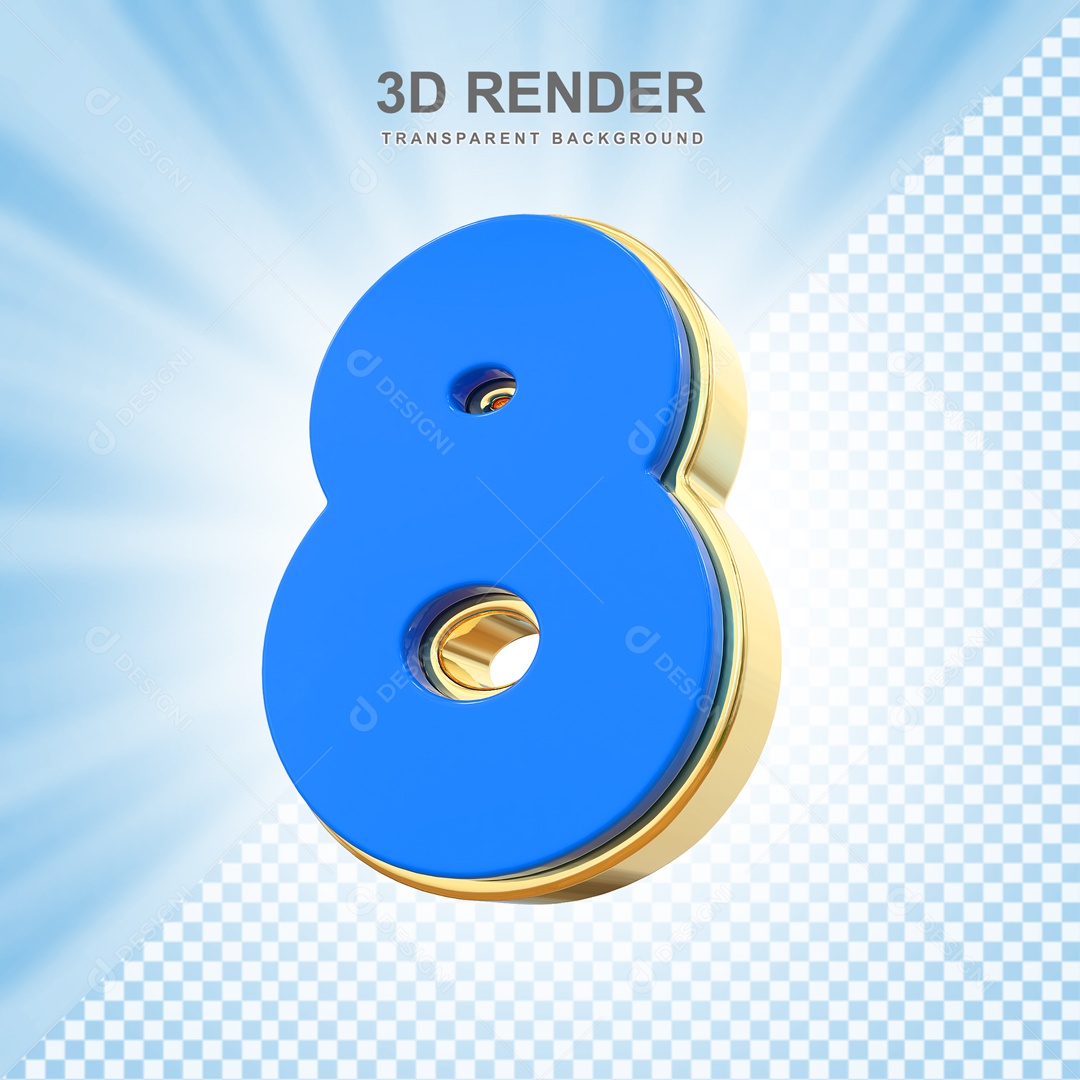 3D Number 8 Blue and Gold for PSD Composition