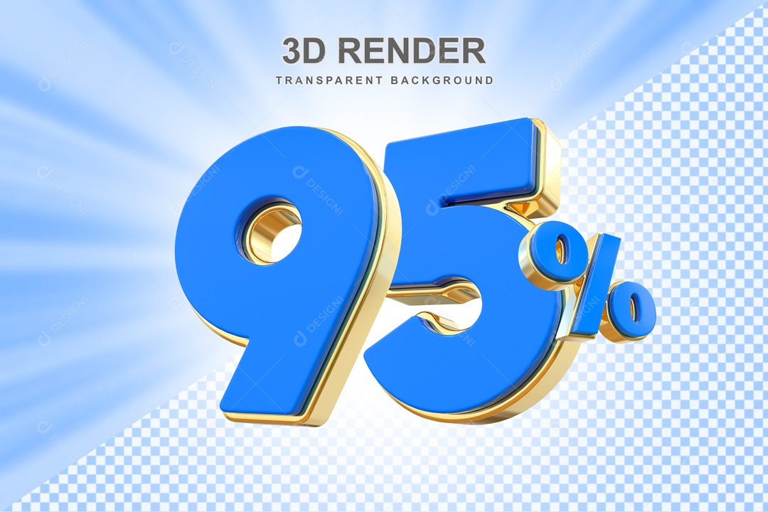 Desconto 95% Elemento 3D Azul e Dourado para Composição PSD