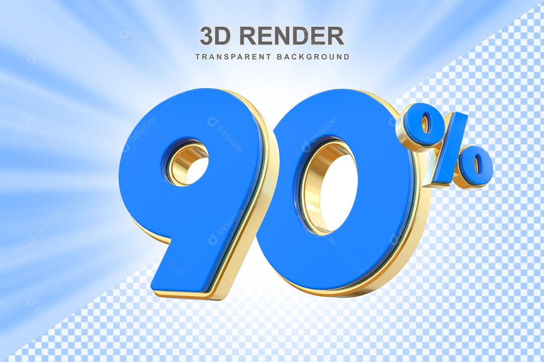 Desconto 90% Elemento 3D Azul e Dourado para Composição PSD