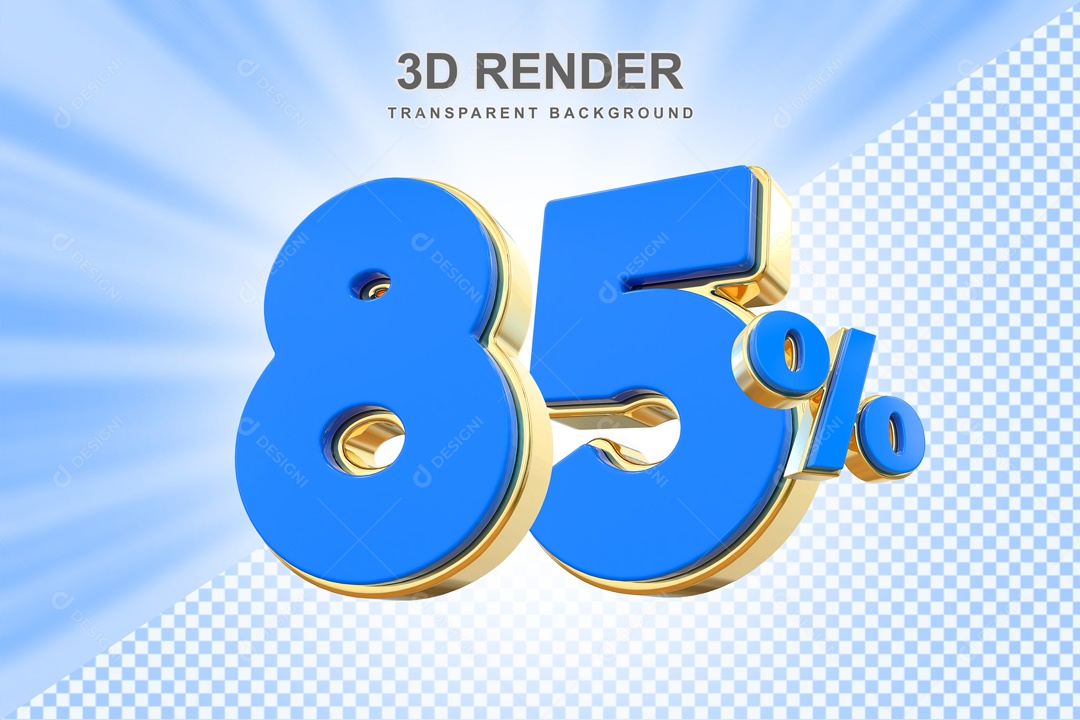 Desconto 85% Elemento 3D Azul e Dourado para Composição PSD