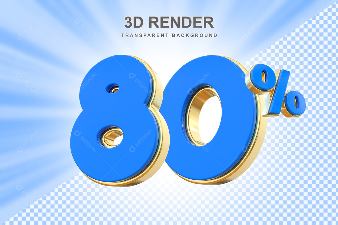 Desconto 80% Elemento 3D Azul e Dourado para Composição PSD