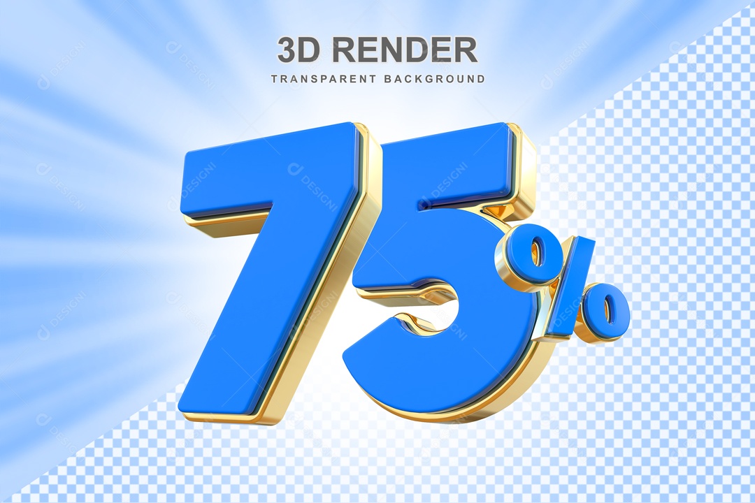 Desconto 75% Elemento 3D Azul e Dourado para Composição PSD
