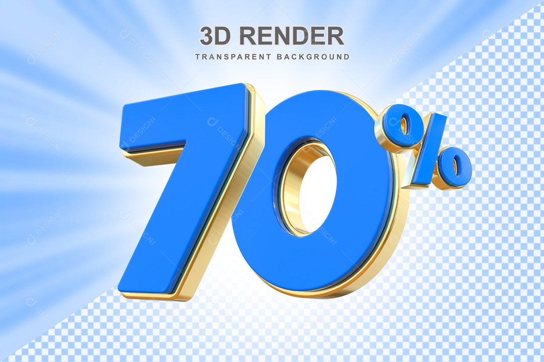 Desconto 70% Elemento 3D Azul e Dourado para Composição PSD