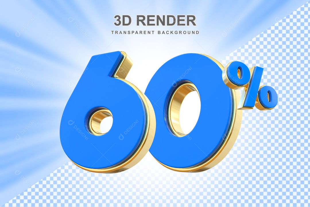 Desconto 60% Elemento 3D Azul e Dourado para Composição PSD