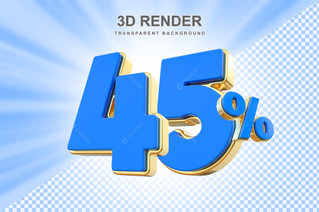 Desconto 45% Elemento 3D Azul e Dourado para Composição PSD