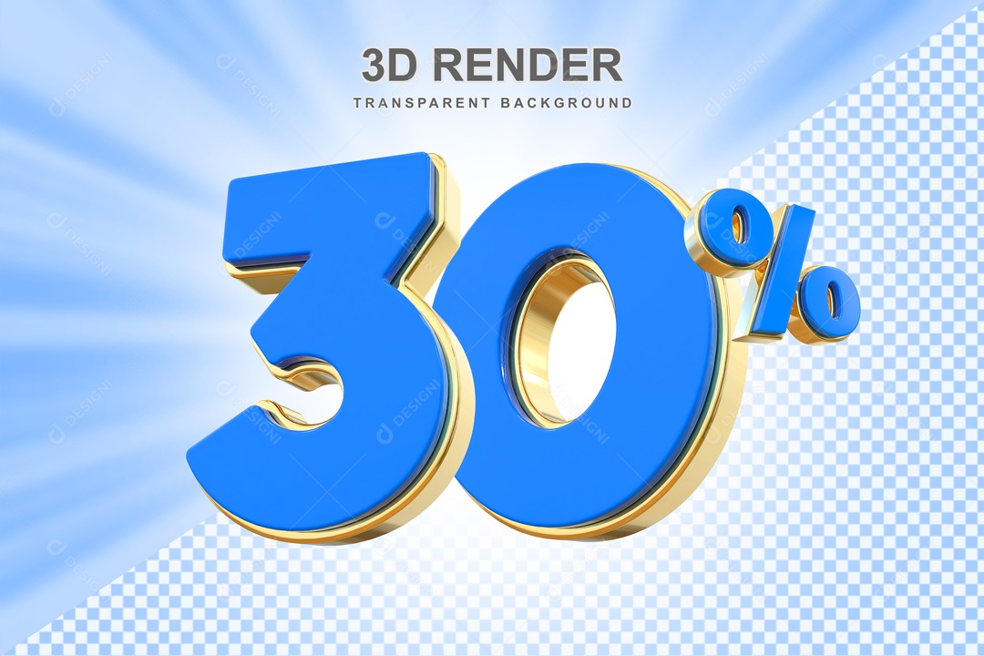 Desconto 30% Elemento 3D Azul e Dourado para Composição PSD