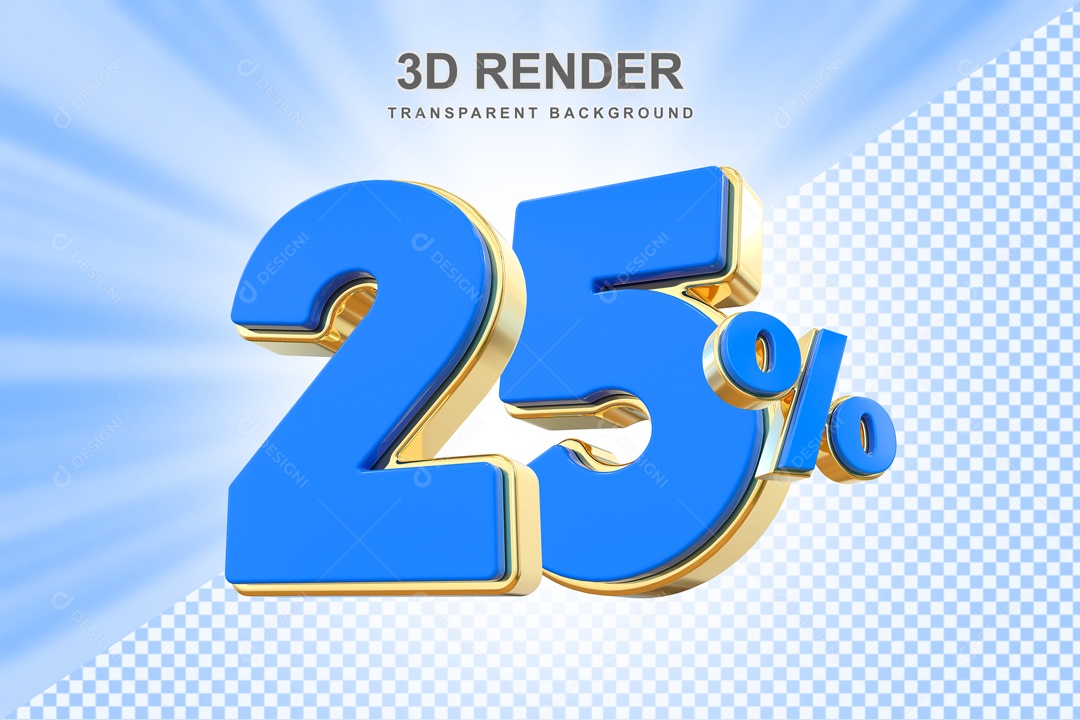 Desconto 25% Elemento 3D Azul e Dourado para Composição PSD