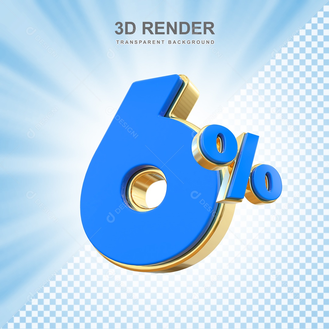 Desconto 6% Elemento 3D Azul e Dourado para Composição PSD