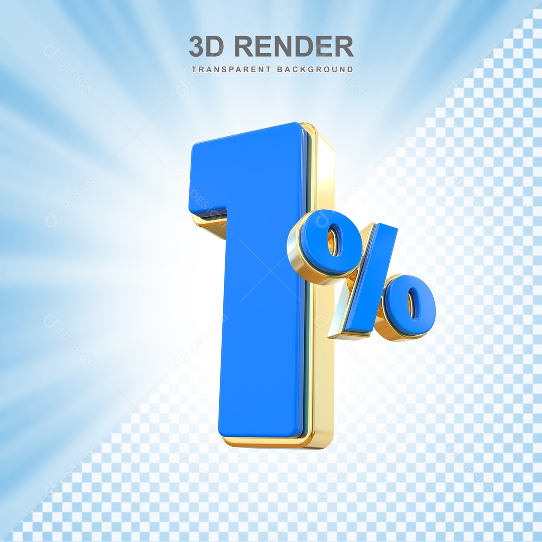 Desconto 1% Elemento 3D Azul e Dourado para Composição PSD