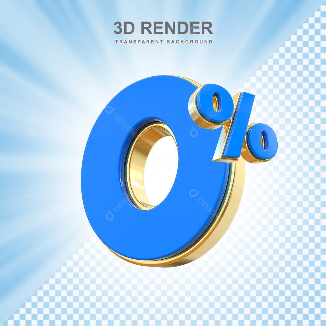 Desconto 0% Elemento 3D Azul e Dourado para Composição PSD