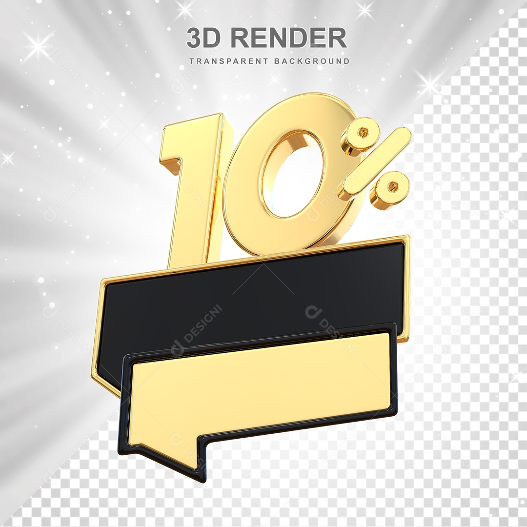 Desconto de 10% Elemento 3D Dourado para Composição PSD