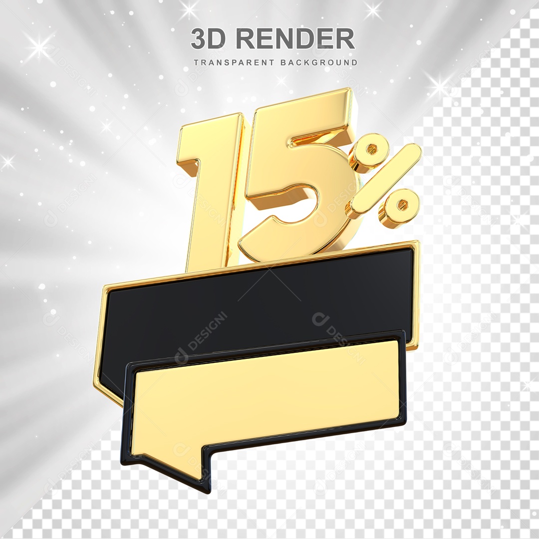 Desconto de 15% Elemento 3D Dourado para Composição PSD