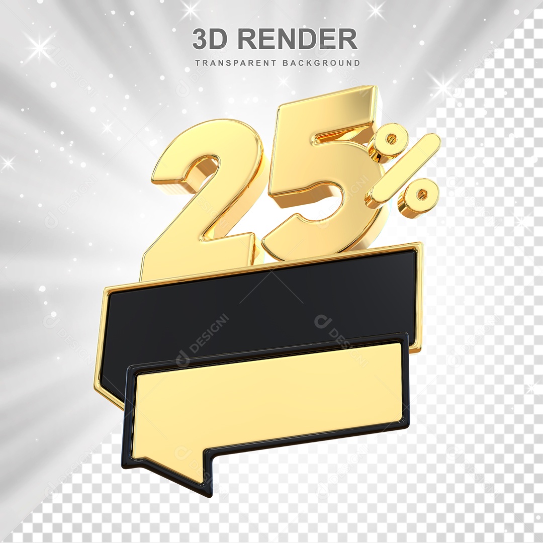Desconto de 25% Elemento 3D Dourado para Composição PSD