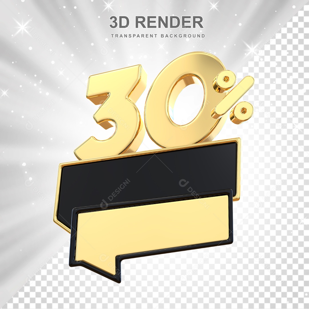 Desconto de 30% Elemento 3D Dourado para Composição PSD