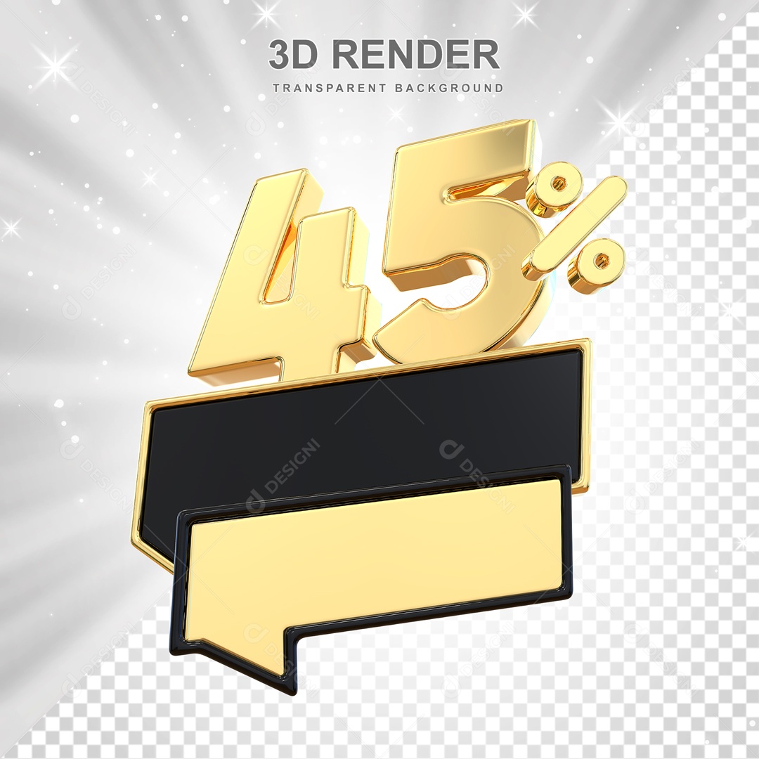 Desconto de 45% Elemento 3D Dourado para Composição PSD