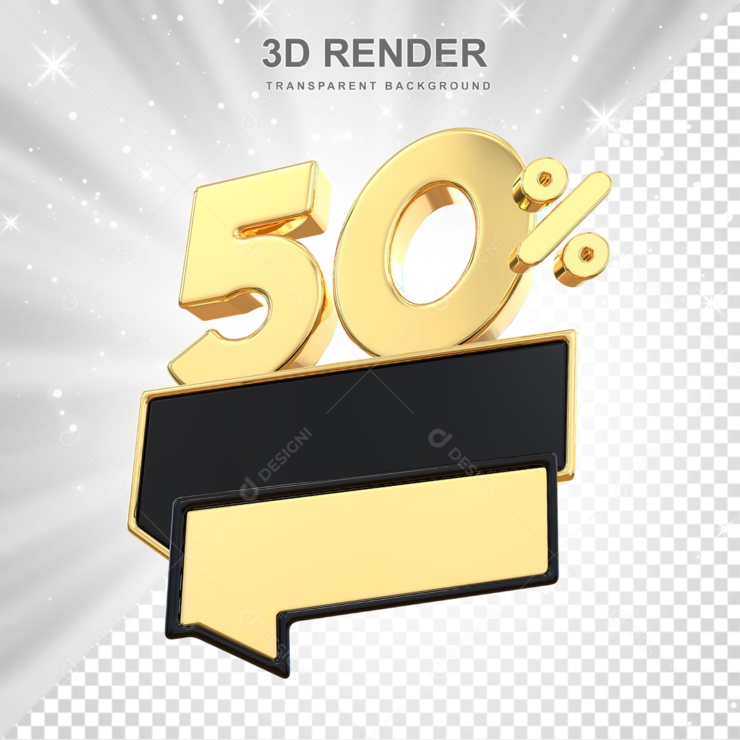 Desconto de 50% Elemento 3D Dourado para Composição PSD