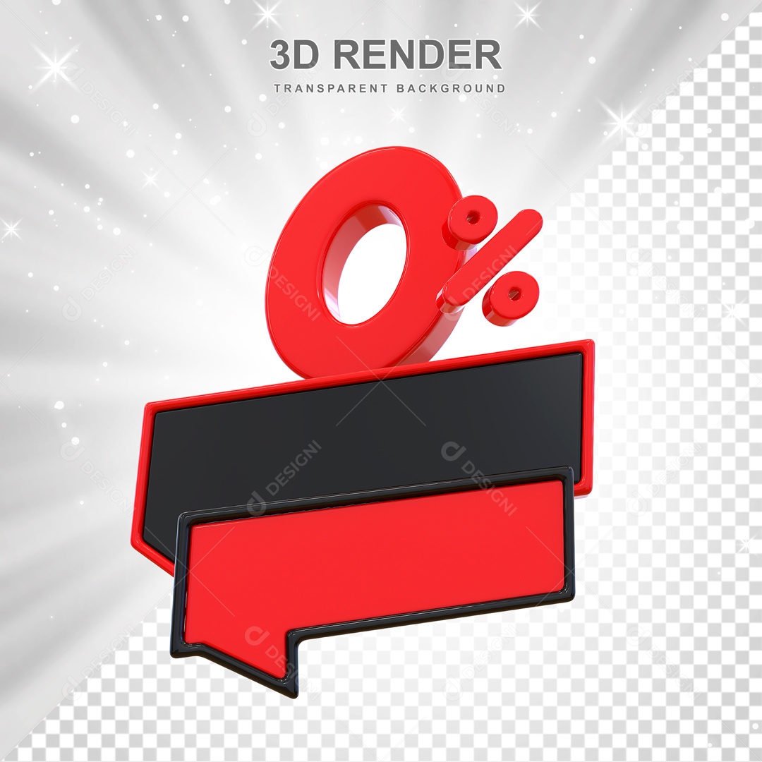 Desconto de 0% Elemento 3D Vermelho e Preto para Composição PSD