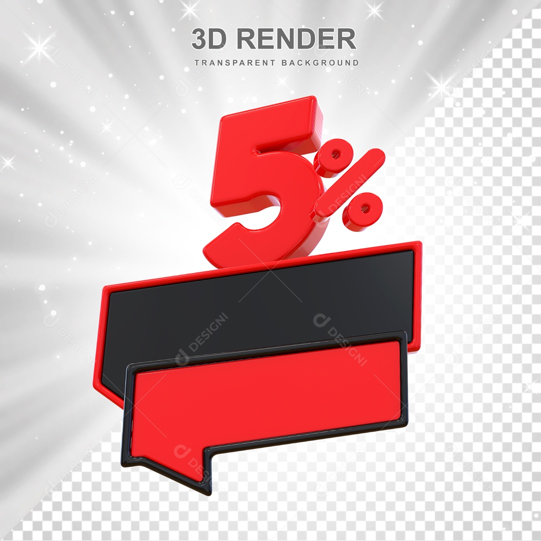 Desconto de 5% Elemento 3D Vermelho e Preto para Composição PSD