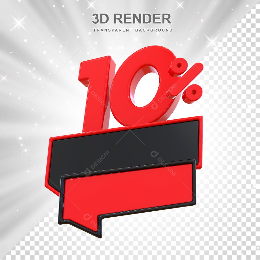 Desconto de 10% Elemento 3D Vermelho e Preto para Composição PSD