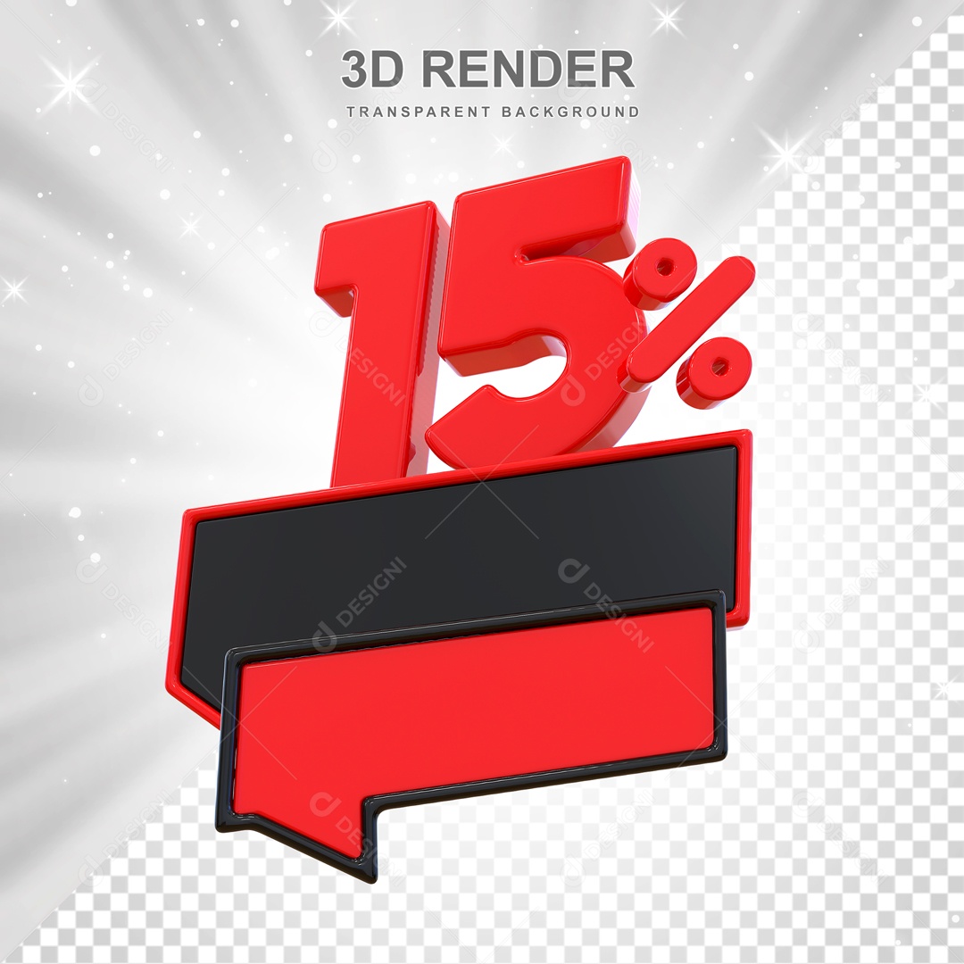 Desconto de 15% Elemento 3D Vermelho e Preto para Composição PSD