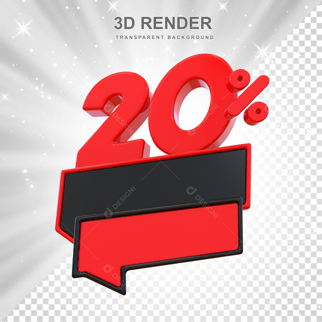 Desconto de 20% Elemento 3D Vermelho e Preto para Composição PSD