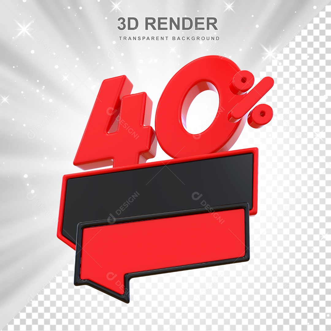 Desconto de 40% Elemento 3D Vermelho e Preto para Composição PSD
