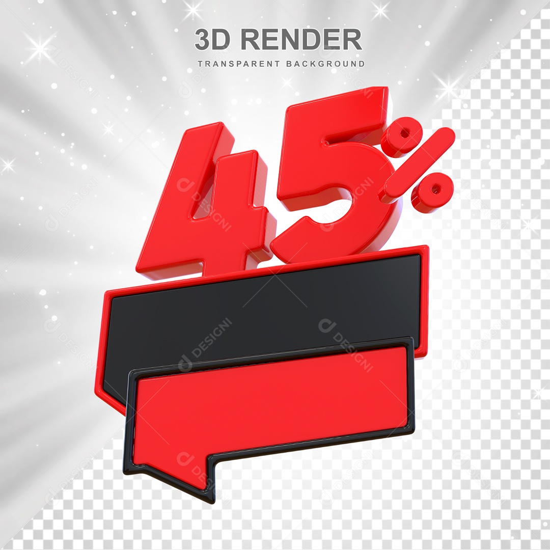 Desconto de 45% Elemento 3D Vermelho e Preto para Composição PSD