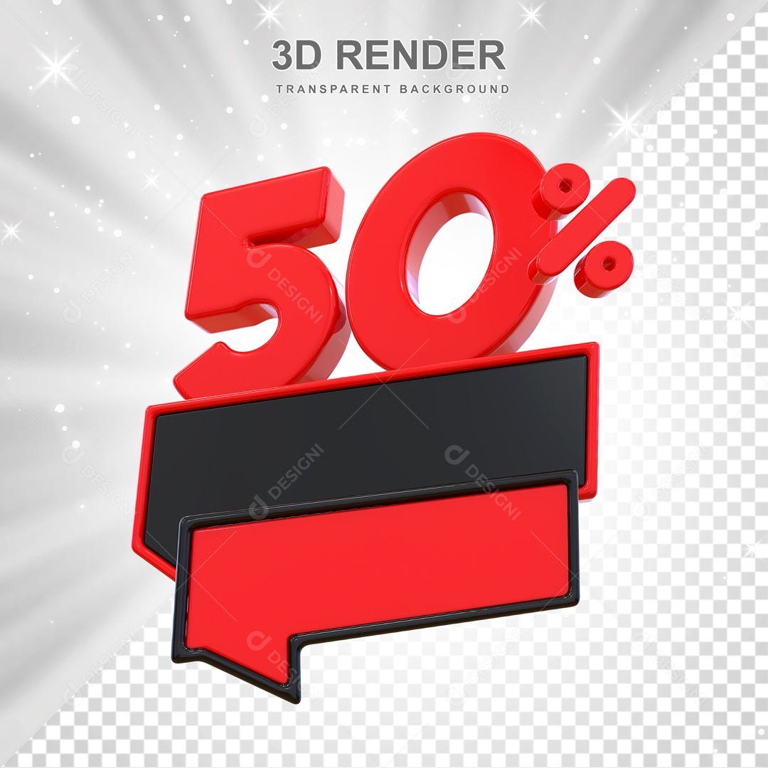 Desconto de 50% Elemento 3D Vermelho e Preto para Composição PSD