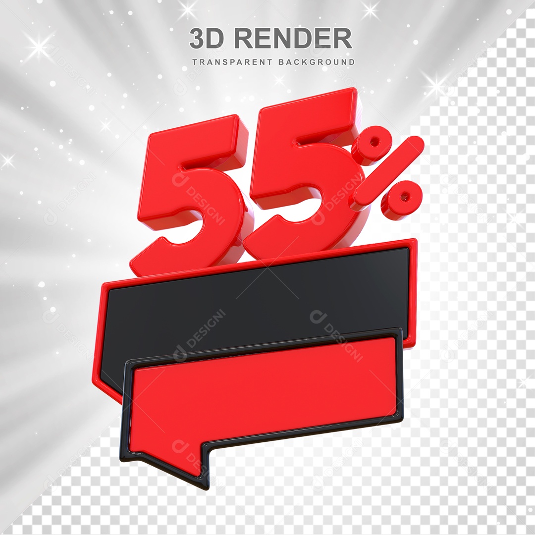 Desconto de 55% Elemento 3D Vermelho e Preto para Composição PSD