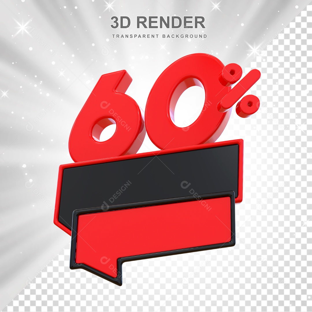 Desconto de 60% Elemento 3D Vermelho e Preto para Composição PSD