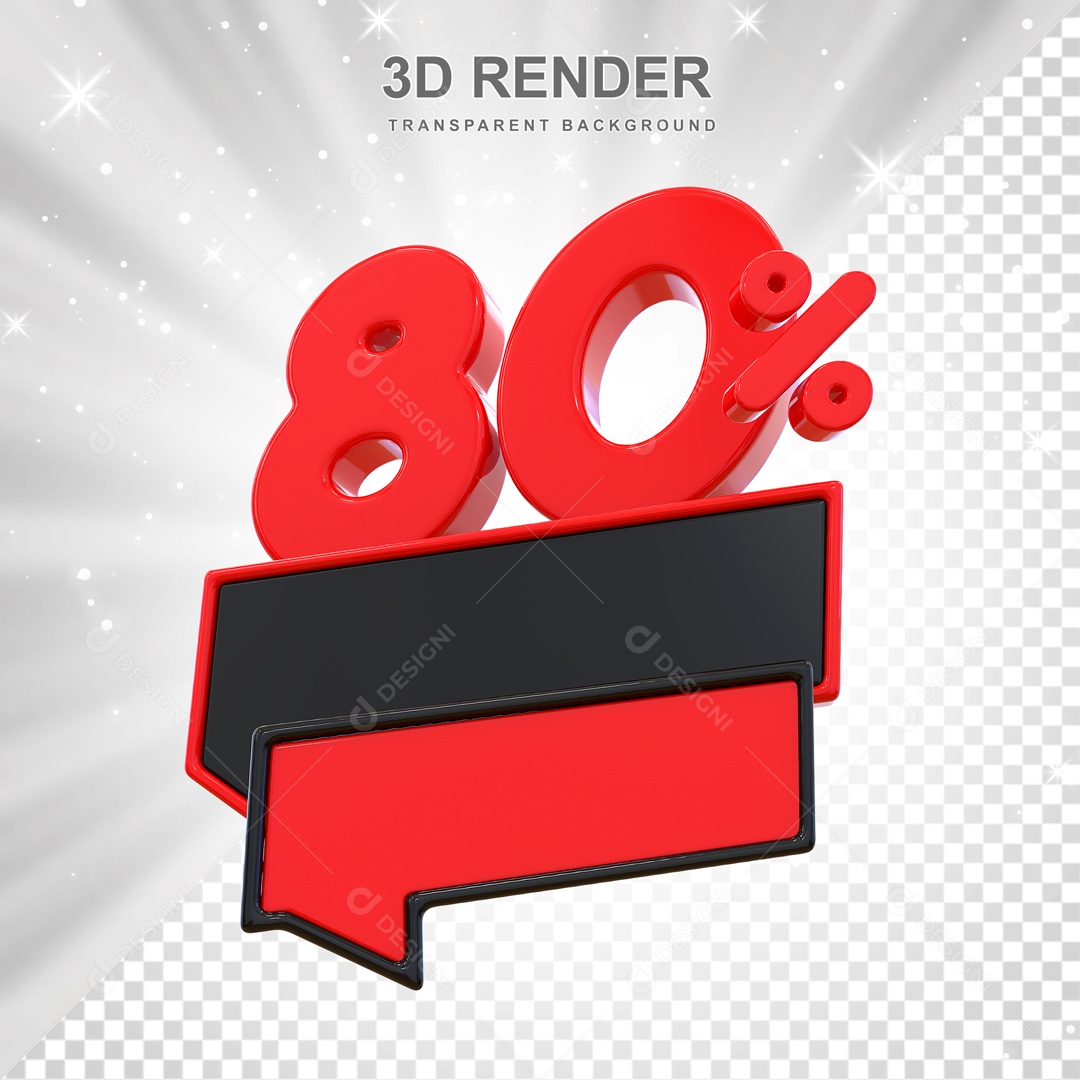 Desconto de 80% Elemento 3D Vermelho e Preto para Composição PSD